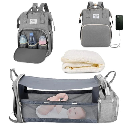 BabyNest 3-in-1 Diaper Bag – Foldable Bed & USB Travel Backpack