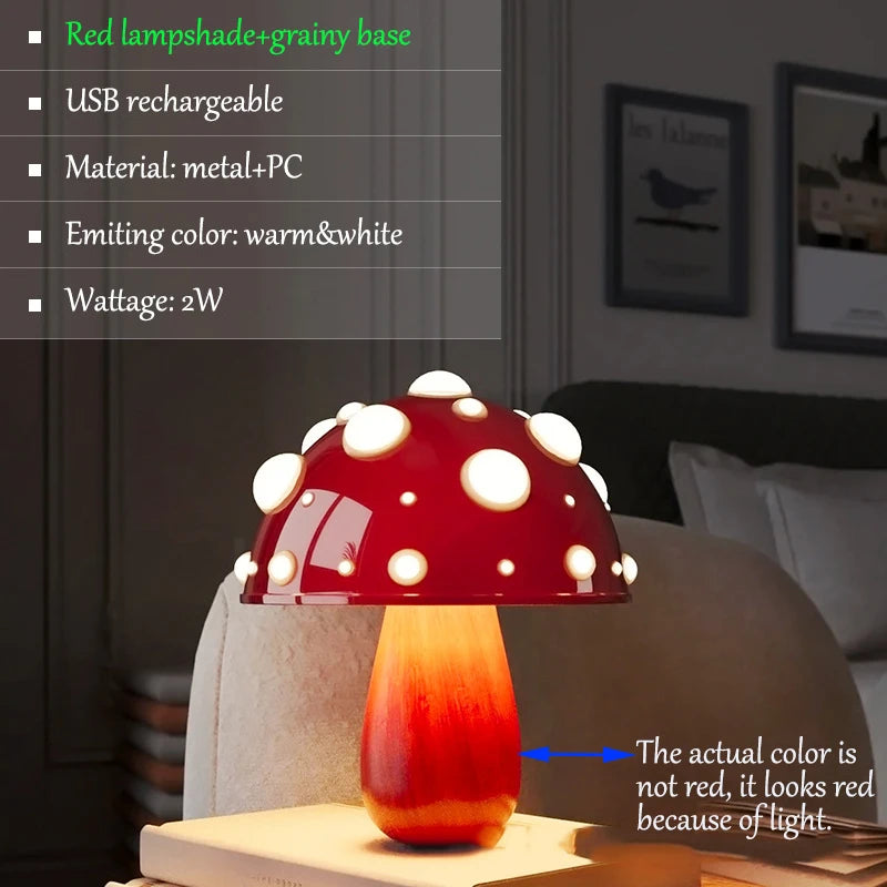 Fly Amanita Mushroom Lamp – Dual-Colour LED Desk Light USB/AC