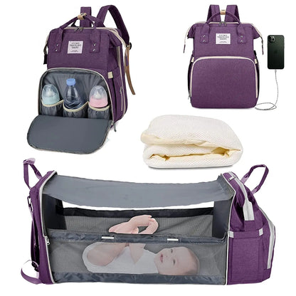 BabyNest 3-in-1 Diaper Bag – Foldable Bed & USB Travel Backpack
