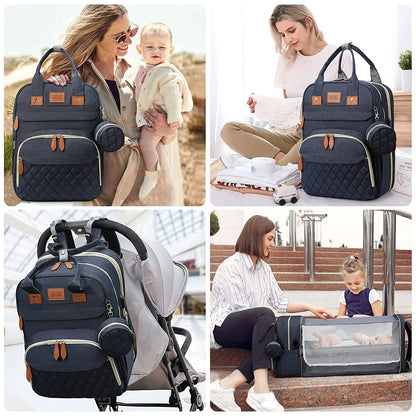 BabyNest 3-in-1 Diaper Bag – Foldable Bed & USB Travel Backpack