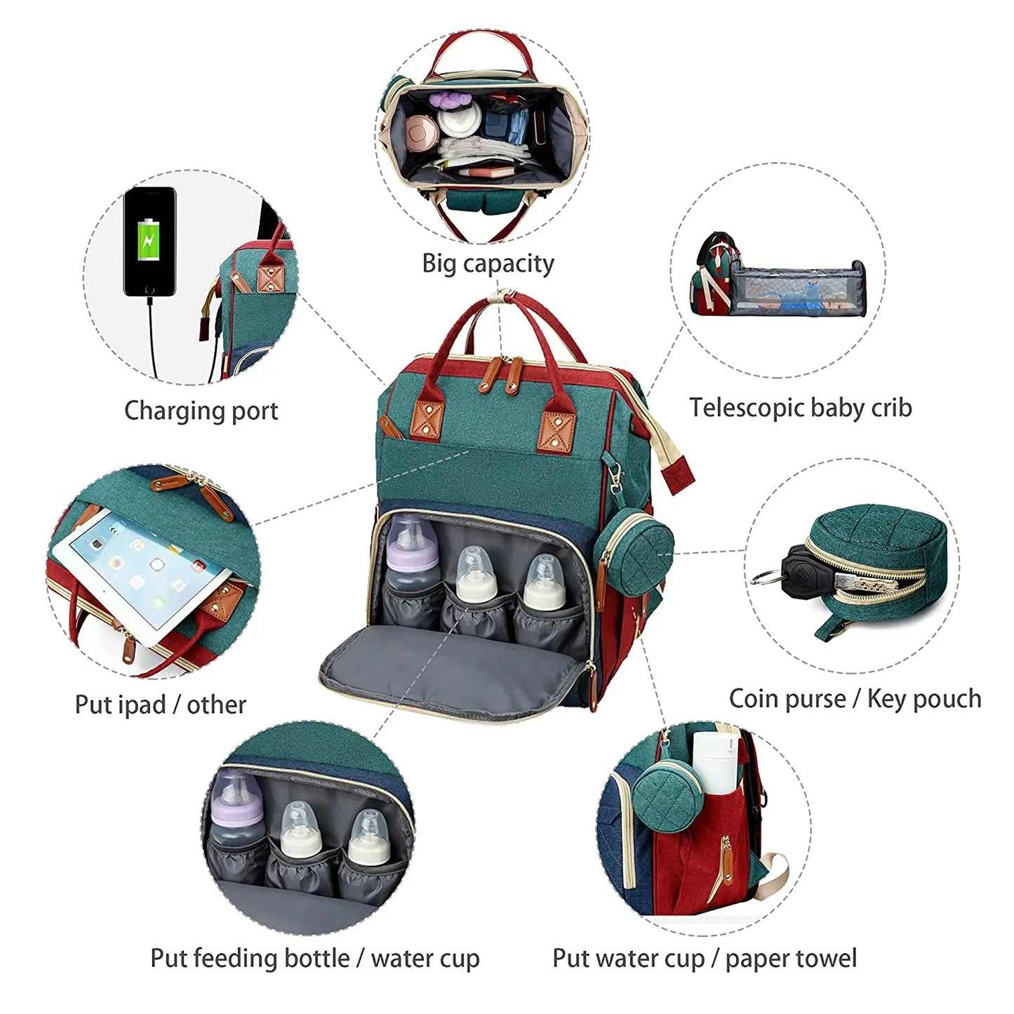 BabyNest 3-in-1 Diaper Bag – Foldable Bed & USB Travel Backpack