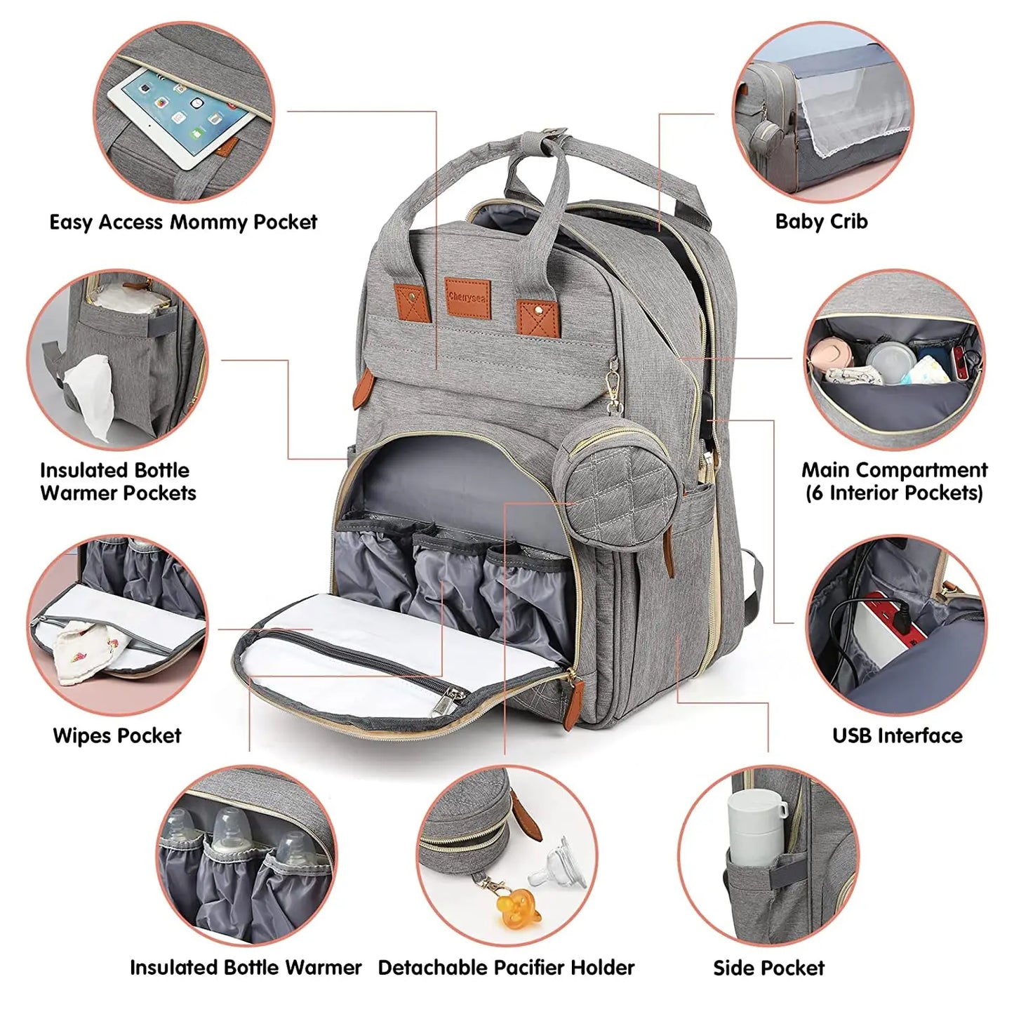 BabyNest 3-in-1 Diaper Bag – Foldable Bed & USB Travel Backpack